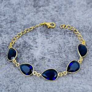Blue Sapphire Gemstone Bracelet Handmade Jewelry 925 Sterling Silver Bracelet