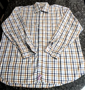 Peter Millar XXL Blue Brown & White Plaid Casual Long Sleeve Dress Shirt EUC - Picture 1 of 4