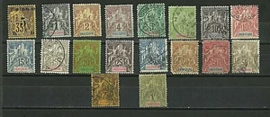 Estampillas francesas de Indochina: 1889-1900 primeros juegos. SC 1 - 20, menos 2,16 Usado. CV 138 - Imagen 1 de 2