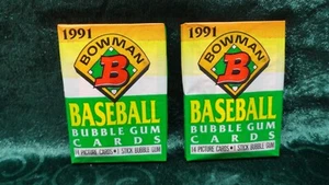 1991 BOWMAN  BASEBALL CARD  TWO (2) PACK NEW  FACTORY SEALED 14 count & GUM - Picture 1 of 6