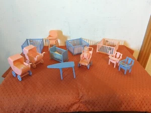 Vt. Renwal Dollhouse Furniture Nursery Lot Playpens, Strollers, Highchair & Ect - Picture 1 of 15