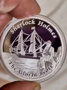 TUVALU 2014 Ships Never Sailed SHERLOCK HOLMES GLORIA SCOTT 1 oz proof silver - Picture 1 of 13