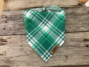 Dog Bandana, Green White Plaid St. Patrick, Traditional Tie, Personalized - Picture 1 of 8