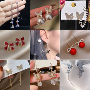 Fashion Butterfly Tassel Zircon Earrings Ear Stud Drop Womens Party Jewelry Gift