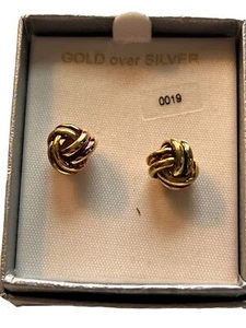 Gold over sterling silver love knot earrings pierced NEW - Picture 1 of 3