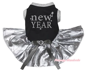 New Year Black Cotton Top Bling Silver Tutu Pet Dog Puppy Dress - Bild 1 von 1