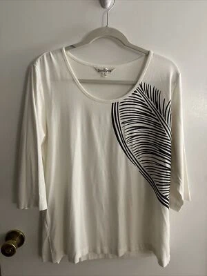 Travel Smith Size L  Off White Tunic With Print rayon spandex - Image 1 of 3
