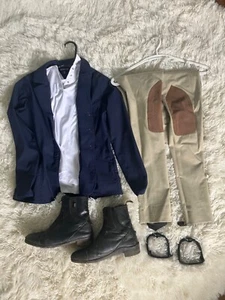hunter show full riding outfit for 11-13 year olds (boots, pants, jacket, shir…) - Picture 1 of 6