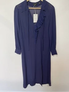 Ted Baker Kleid Damen UK 8 Blau Marine Rüschen Prärie Midi Smart Faithiy Größe 1 - Bild 1 von 12