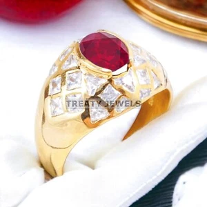 Ruby Oval Cut With 925 Sterling Silver Gold Plated Ring For Men's #A506 - Picture 1 of 6