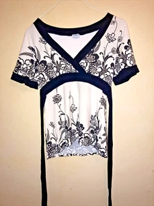 Tunic Top with Tie Back. Black & White. Size 10 / 36. Short Sleeves. Oasis. - Picture 1 of 5