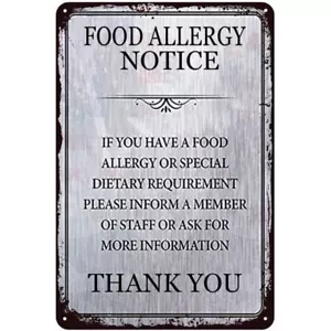 Señal de advertencia centelleante aviso de seguridad de alergias alimentarias letrero de hojalata de metal/si tienes un Foo - Imagen 1 de 2