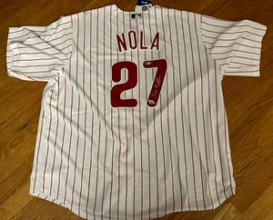 Aaron Nola Autographed White Pinstripe Nike  Jersey Phillies MLB & Fanatics COA - Picture 1 of 4