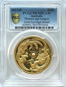 2017 Australia 2oz Gold China Myths&Legends Dragon&Phoenix High Relief PCGS PR70 - Picture 1 of 9
