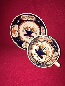 Staffordshire Gaudy Welsh Floral Cup And Saucer Porcelain Floral Basket F 1860 - Picture 1 of 4