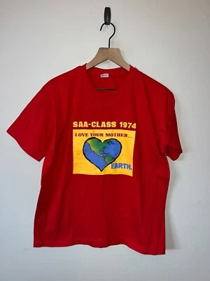 Vintage Mother Earth Shirt Love Heart SAA Class 1974 Red Tee 90s 1990s Large - Image 1 of 4