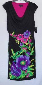 Ronni Nicole Womens Dress Size 14 Sheath Sleeveless Rouched Mixed Floral Black - Picture 1 of 10
