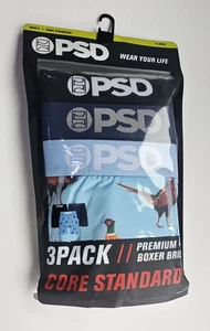PSD Men's XL 40-42  Boxer Briefs Underwear 3 Pack Premium 3 Pr Black Blue Bird - Picture 1 of 3