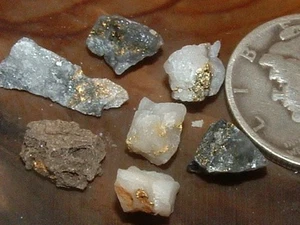 7 GOLD QUARTZ SPECIMENS 1.1 GRAM NATURAL GOLD AND QUARTZ - Picture 1 of 3