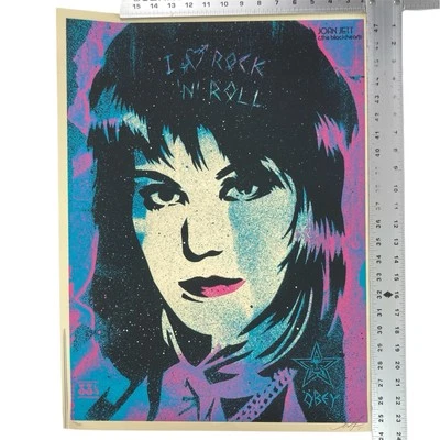 Obey Shepard Fairey Joan Jett 33 1/3 Art Print Signed 416/550 Limited Ed 24”x18” - Image 1 of 4
