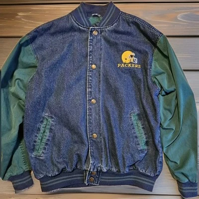 Chaqueta Bomber Vintage Luna Pier Green Bay Packers Denim Jean Lona - Para Hombre Mediana Foto 1 de 4
