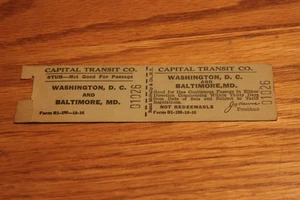 Vintage Capital Transit Co. - Unused Fare - DC & Baltimore - Picture 1 of 4