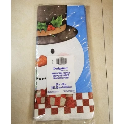 Table Cover Vintage Sealed Christmas Snowman Tablecloth 54" x 96" Crepe Paper - Image 1 of 4