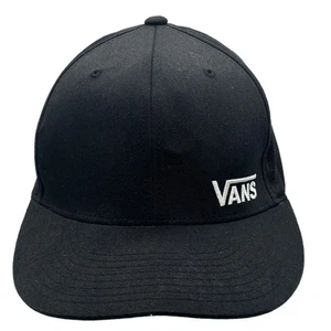 Vans Flexfit Black Hat S/M Off The Wall Logo Fitted Baseball Cap Skate Surf - Picture 1 of 8