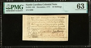 1771 NORTH CAROLINA American Revolution Colonial Currency Banknote NC-138 PMG 63 - Picture 1 of 5