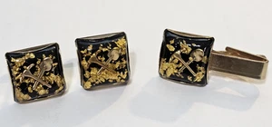 Juego de gemelos y clips de corbata MCM Lucite de colección escamas de oro mineros escogen pala - Imagen 1 de 14