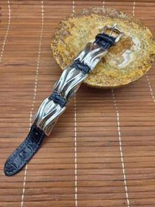 Rare James Reid Santa Fe Sterling Silver & Blue 8" Leather Band Bracelet - Picture 1 of 13