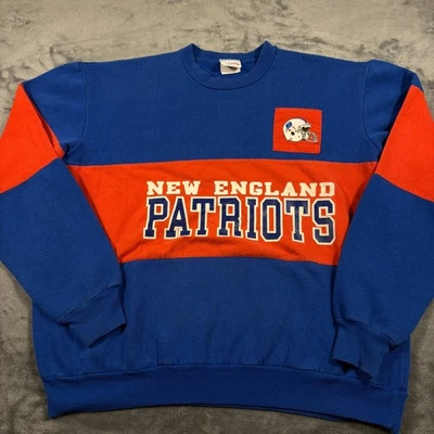 Vintage New England Patriots Sweatshirt Mens L Blue Orange Nutmeg Football NFL - Image 1 of 4