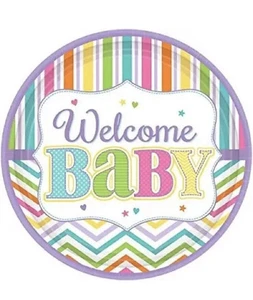 Baby Brights Chevron Stripes Modern Baby Shower Party 7" Paper Dessert Plates 18 - Picture 1 of 3