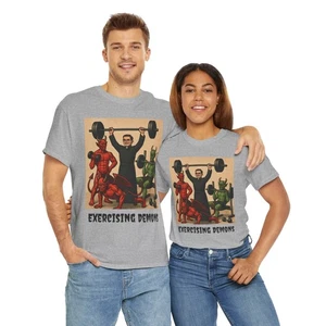 Exercise Your Demons Tee Funny Gym T-Shirt Unisex Priest Horror Unisex Halloween - Picture 1 of 157
