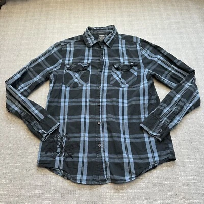 Рубашка мужская элитная смешанных боевых искусств средняя на пуговицах серая клетчатая вышитая ретро рок гранж - Изображение 1 из 4