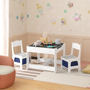 3tlg. Kindersitzgruppe Kindertisch Set mit Stauraum Malttisch Tischplatte Grau - Bild 1 von 10