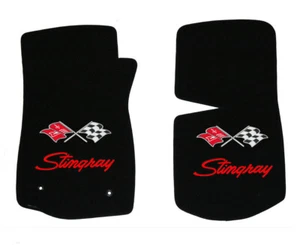 NEW! FLOOR MATS 1969-1982 C3 Corvette Embroidered Flag Stingray Double Logo Red - Picture 1 of 12