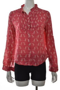 Holding Horses Womens Top Size 6 Pink Printed Button Down Shirt Long Sleeve - Picture 1 of 5