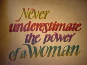 NEVER UNDERESTIMATE THE POWER WOMAN VINTAGE 1970's IRON ON TRANSFER -NICE, B-14 - Picture 1 of 3