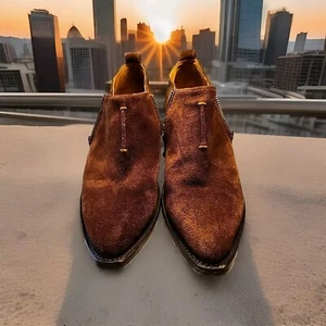 Frye Sacha Moto Shootie Boots Ankle Zip Booties Suede Brown Womens US Size 7.5B  - Picture 1 of 24