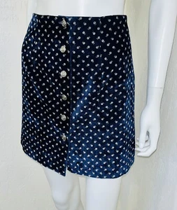 Vtg Frank Lee Navy Floral Velvet High Waist Button Front Mini Skirt Size 5/6 EUC - Picture 1 of 22