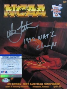 Christian Laettner Firmado DUKE1992 NCAA Programa de Campos Final Four PSA/ADN 167215 - Imagen 1 de 2