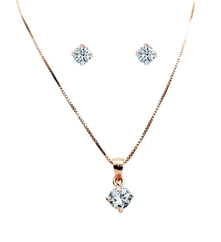Completo Donna Collana + Orecchini Punto Luce Argento Rosato Zirconi Brillanti - Immagine 1 di 1