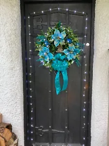 Real fresh holly door wreaths decorated peacock colour  adorments - Picture 1 of 1