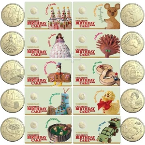 2025 AWW BIRTHDAY CAKE FULL SET OF 10 $1 UNC CARDED COINS + BONUS $2 COLOR COIN - Picture 1 of 2