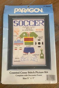 Paragon Counted Cross Stitch Picture Kit With Frame Soccer 5x7 - Picture 1 of 3