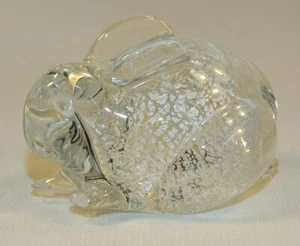 BEAUTIFUL MURANO ART GLASS BUNNY FIGURINE PAPERWEIGHT SILVER FOIL - Picture 1 of 5