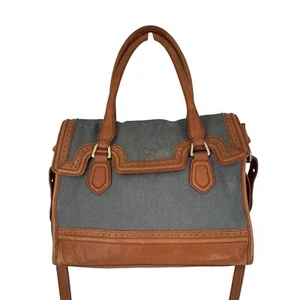 Cole Haan Blue Brown Leather Flap Brooke Tote Crossbody Canvas Spectator - Picture 1 of 16