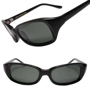 Glam Rock 90s Y2K Deadstock Authentic Vintage Black Rectangular Sonnenbrille - Bild 1 von 3