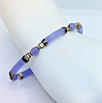 Винтажный Браслет из натуральной лаванды нефрита трубка и бусина станция 0,925 7 дюймов - Изображение 1 из 4